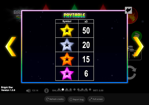 Bright Star Paytable